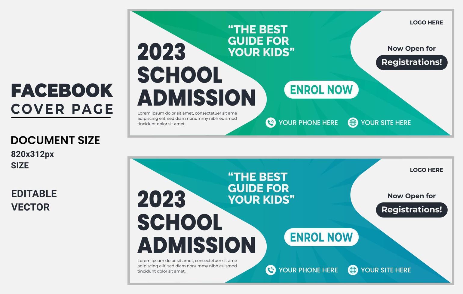 School Admission Facebook Cover and Web Banner Template design free vector