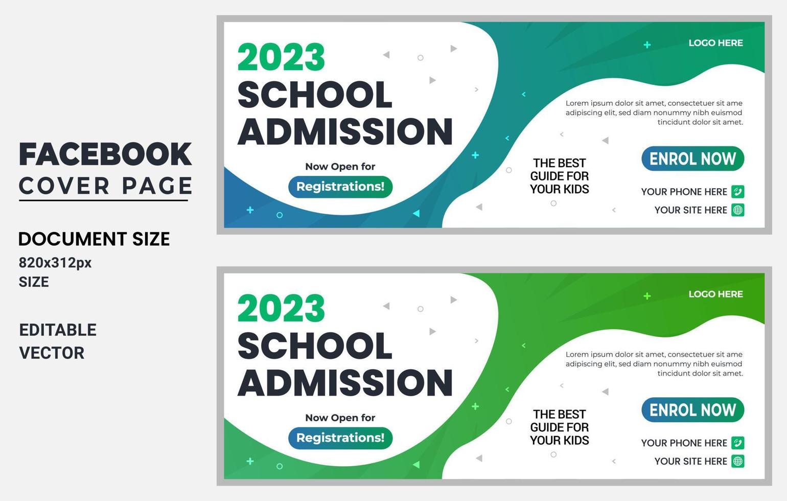 School Admission Facebook Cover and Web Banner Template design free vector