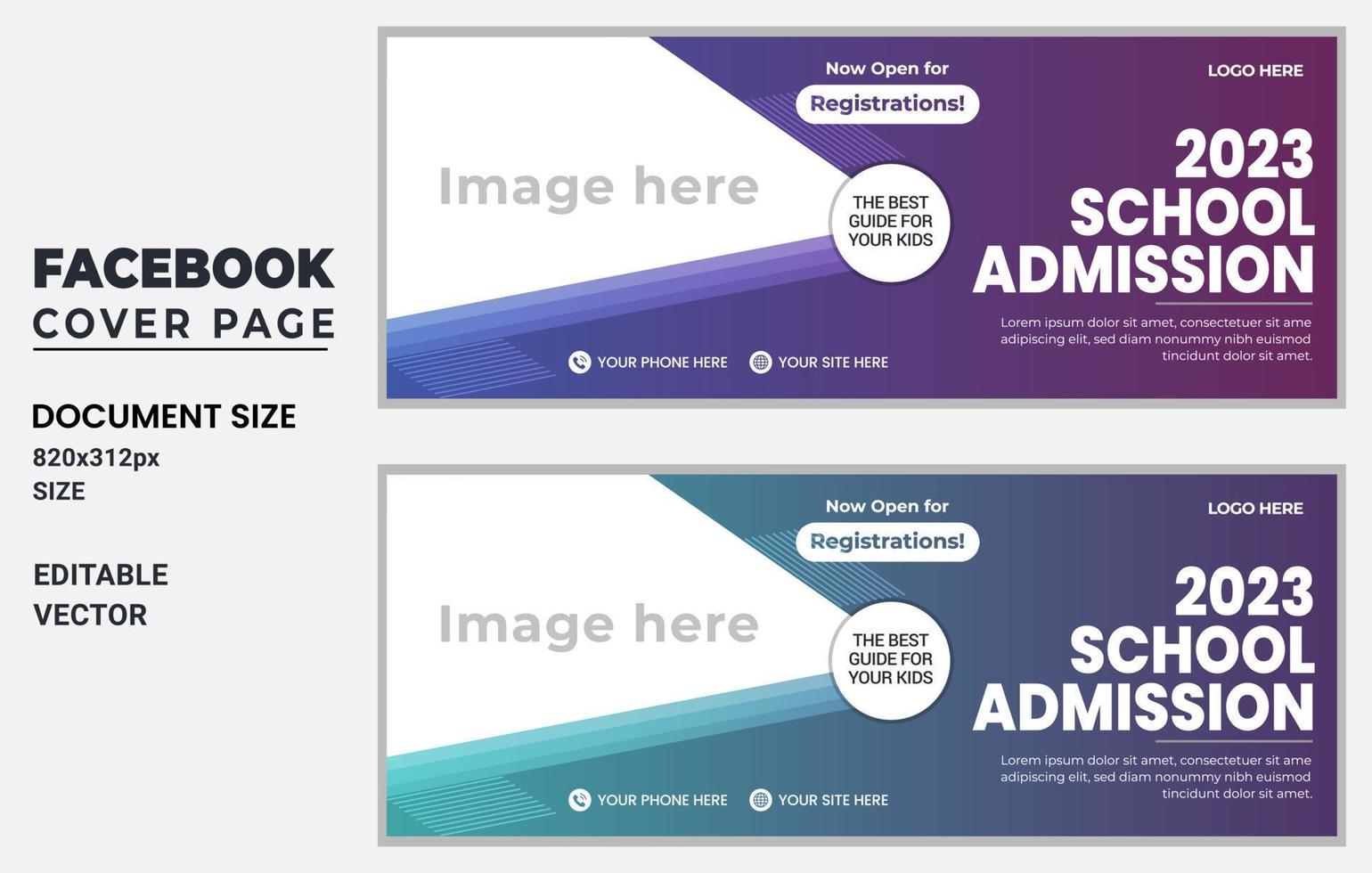 School Admission Facebook Cover and Web Banner Template design free vector