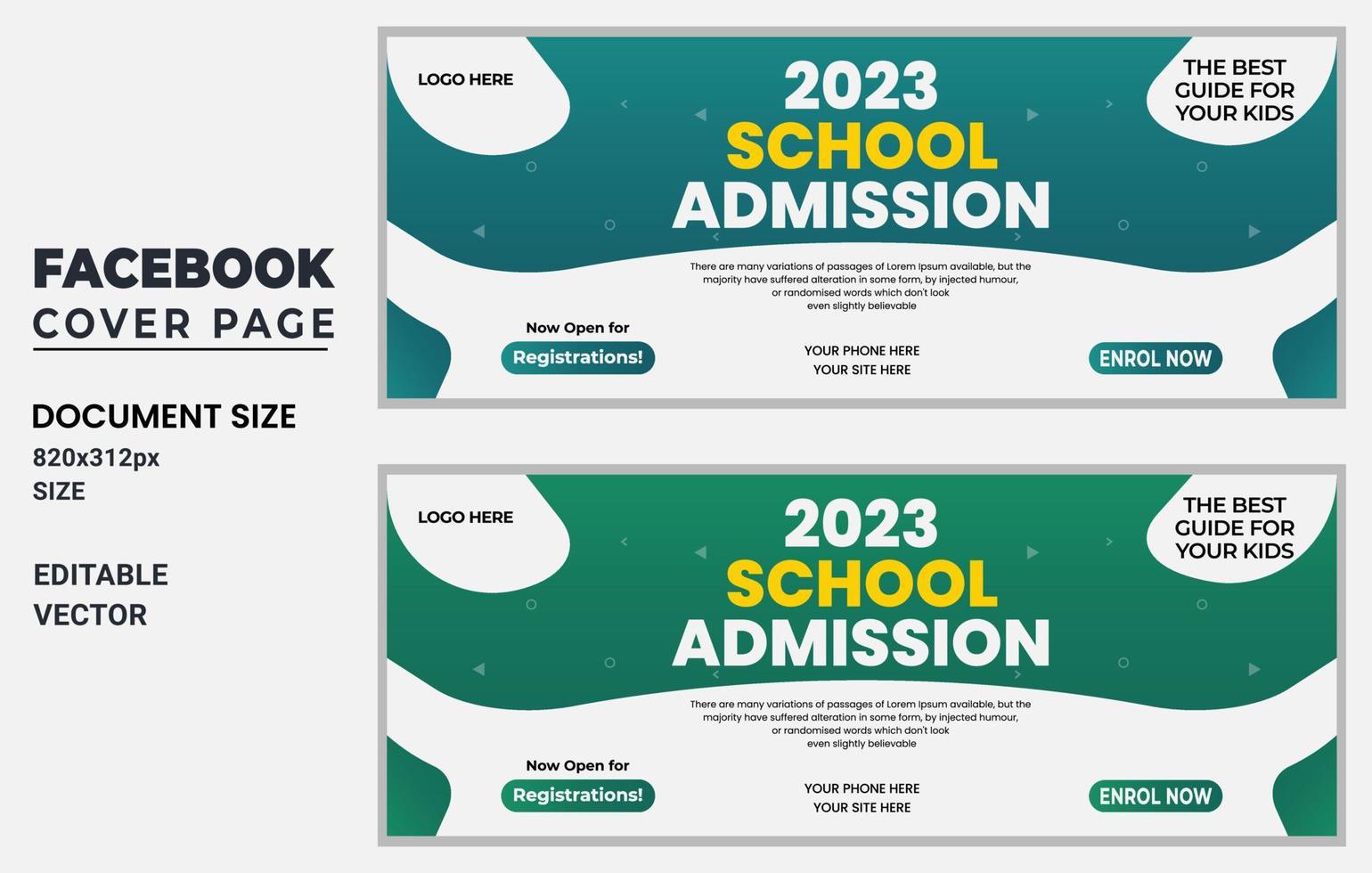School Admission Facebook Cover and Web Banner Template design free vector