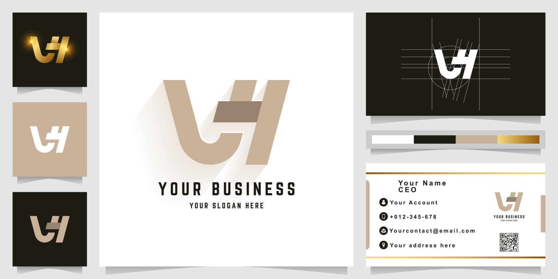 Letter VH or UH monogram logo with business card design vector