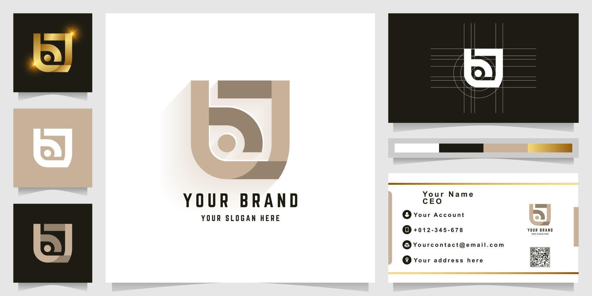 Letter bJ or ba monogram logo with business card design vector
