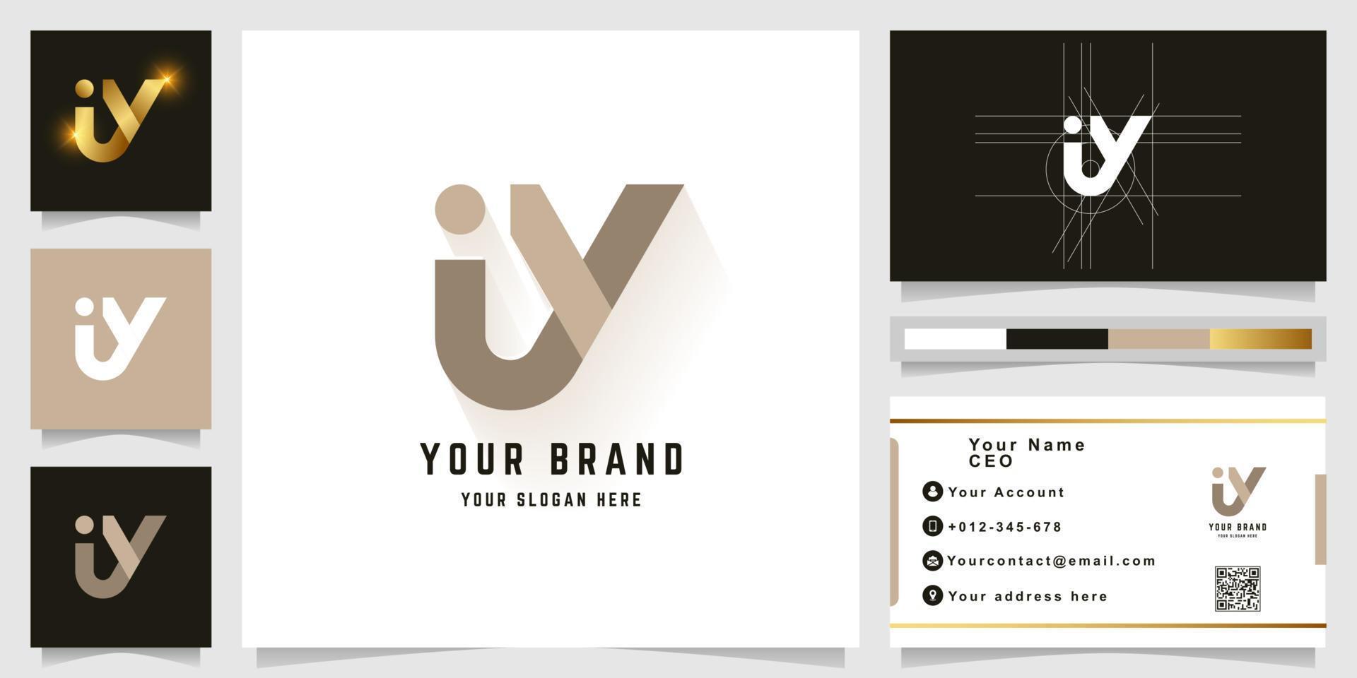 Letter iy or iv monogram logo with business card design vector