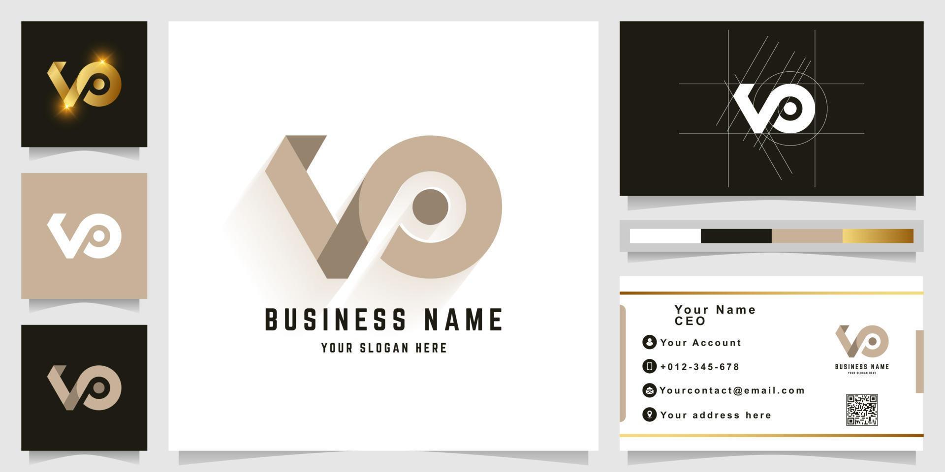 Letter VO or VP monogram logo with business card design vector