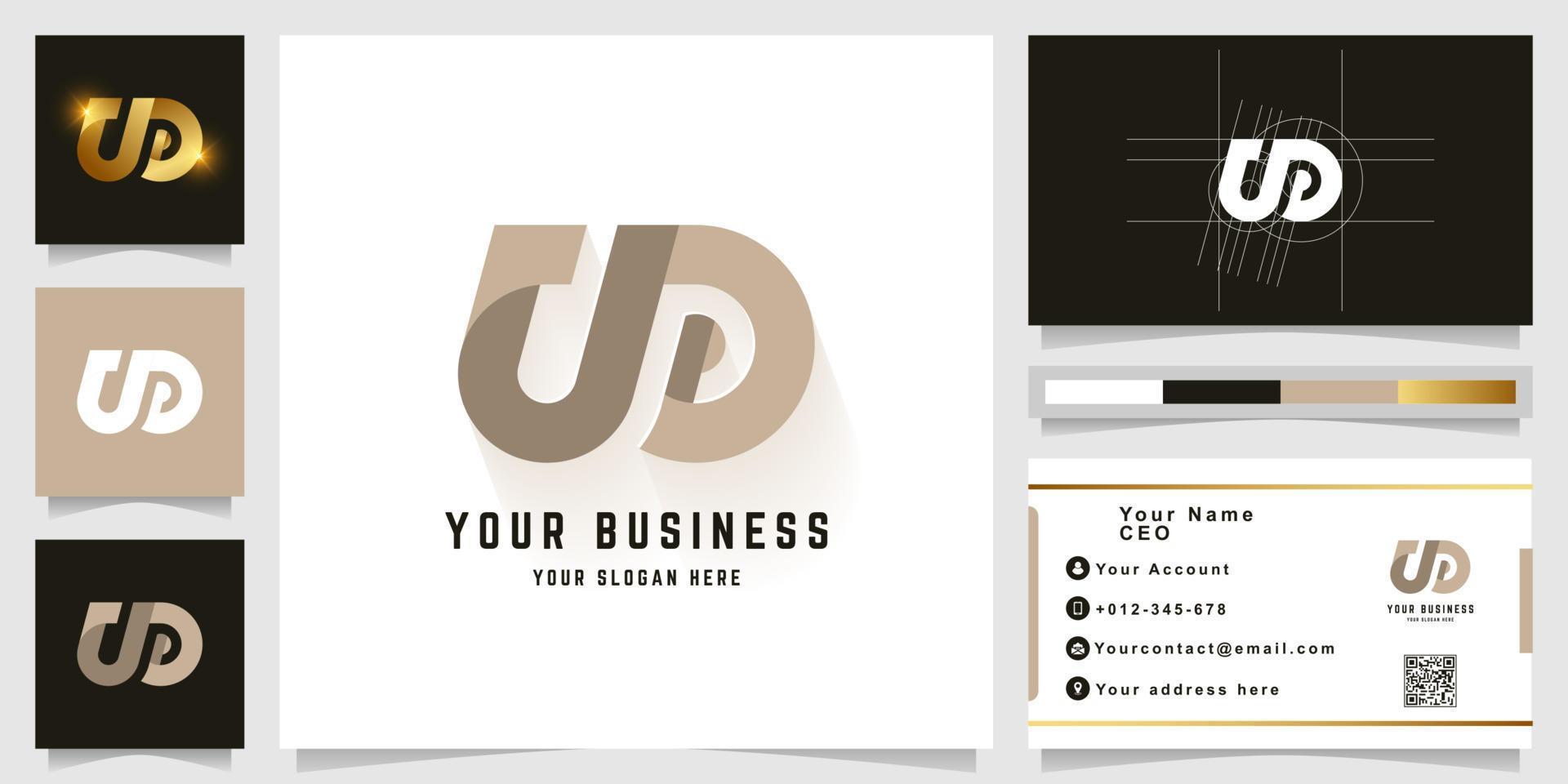 Letter UD or ua monogram logo with business card design vector