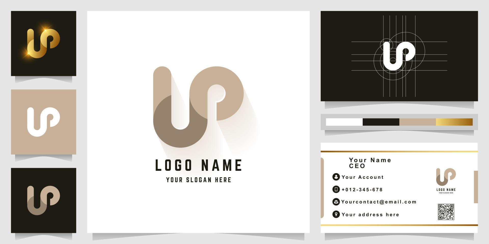 Letter UP or UO monogram logo with business card design vector