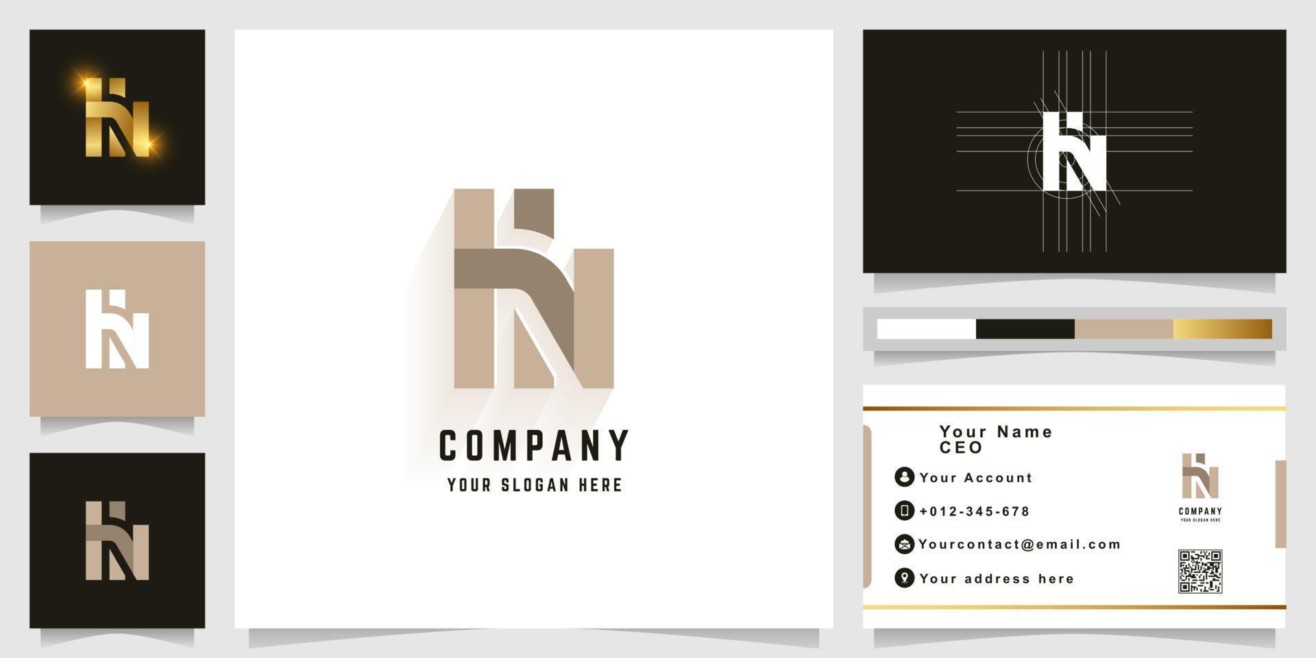 Letter HN or HiN monogram logo with business card design vector