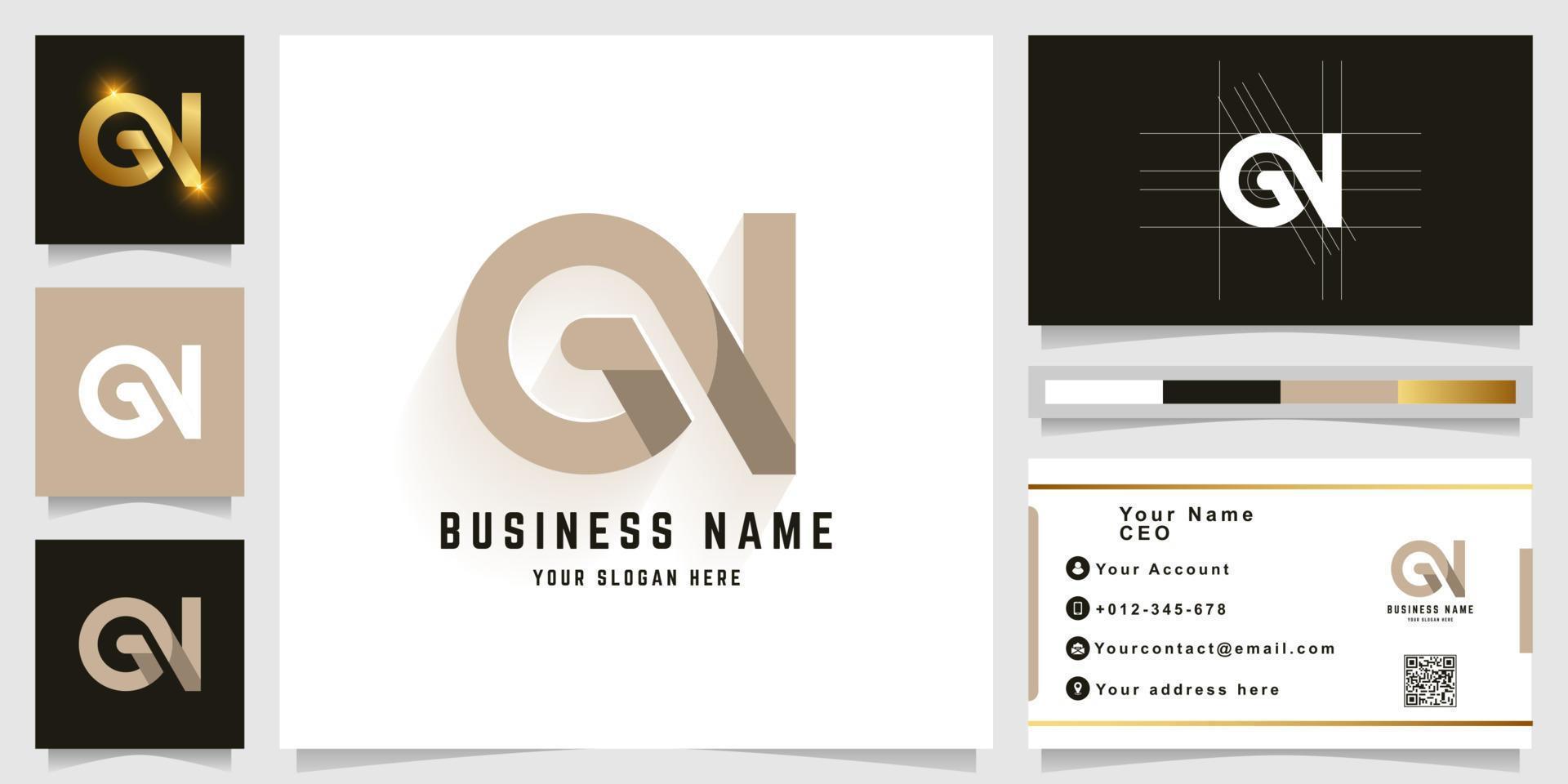 Letter GN or ON monogram logo with business card design vector