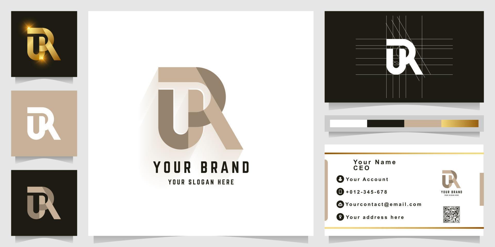 Letter UR or UA monogram logo with business card design vector