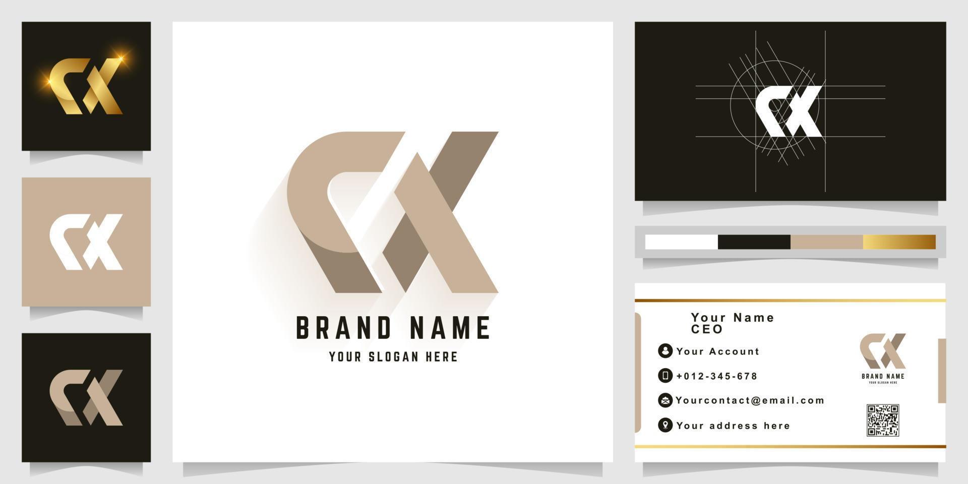 Letter CX or AX monogram logo with business card design vector