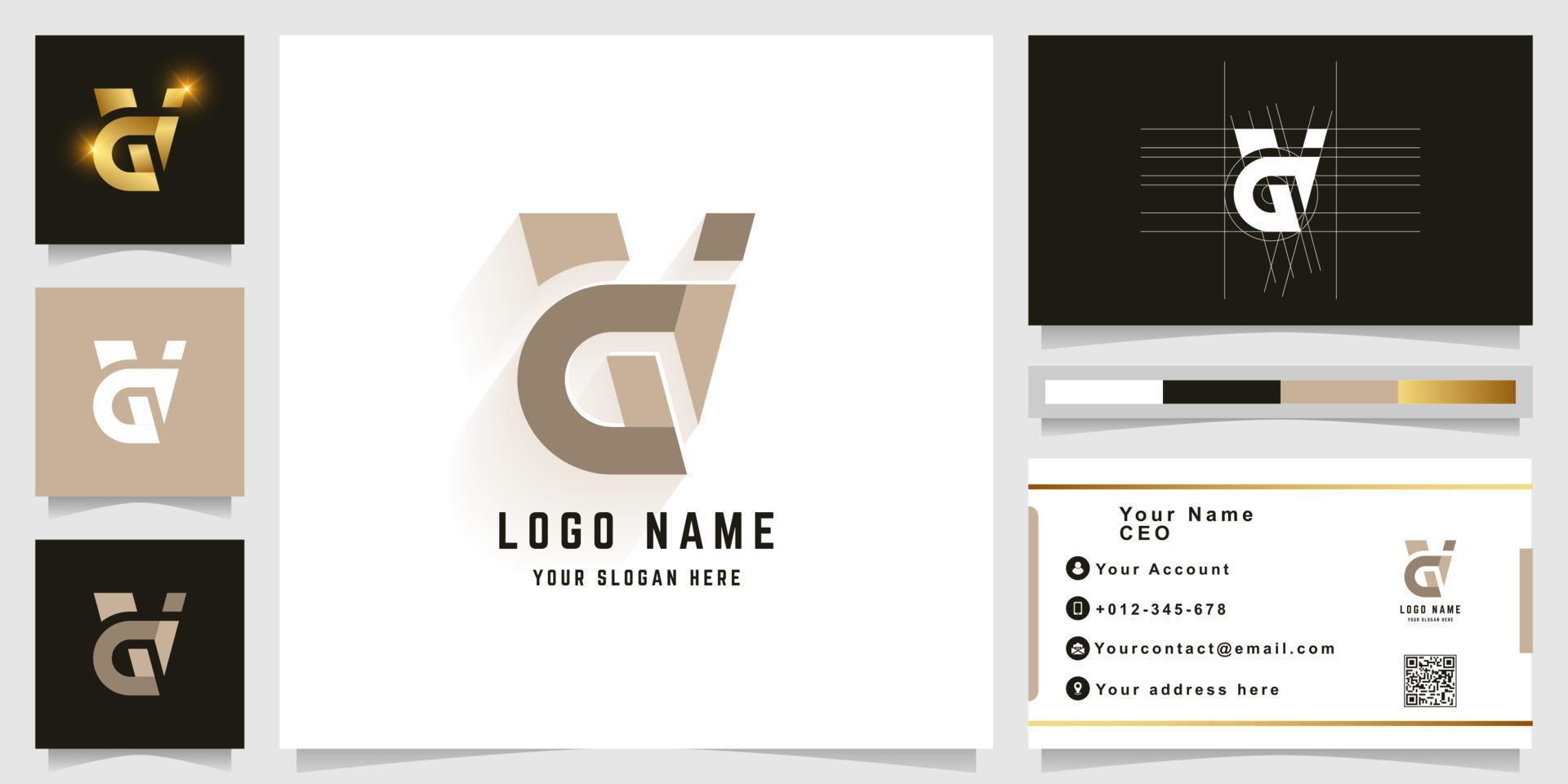 Letter ai or di monogram logo with business card design vector