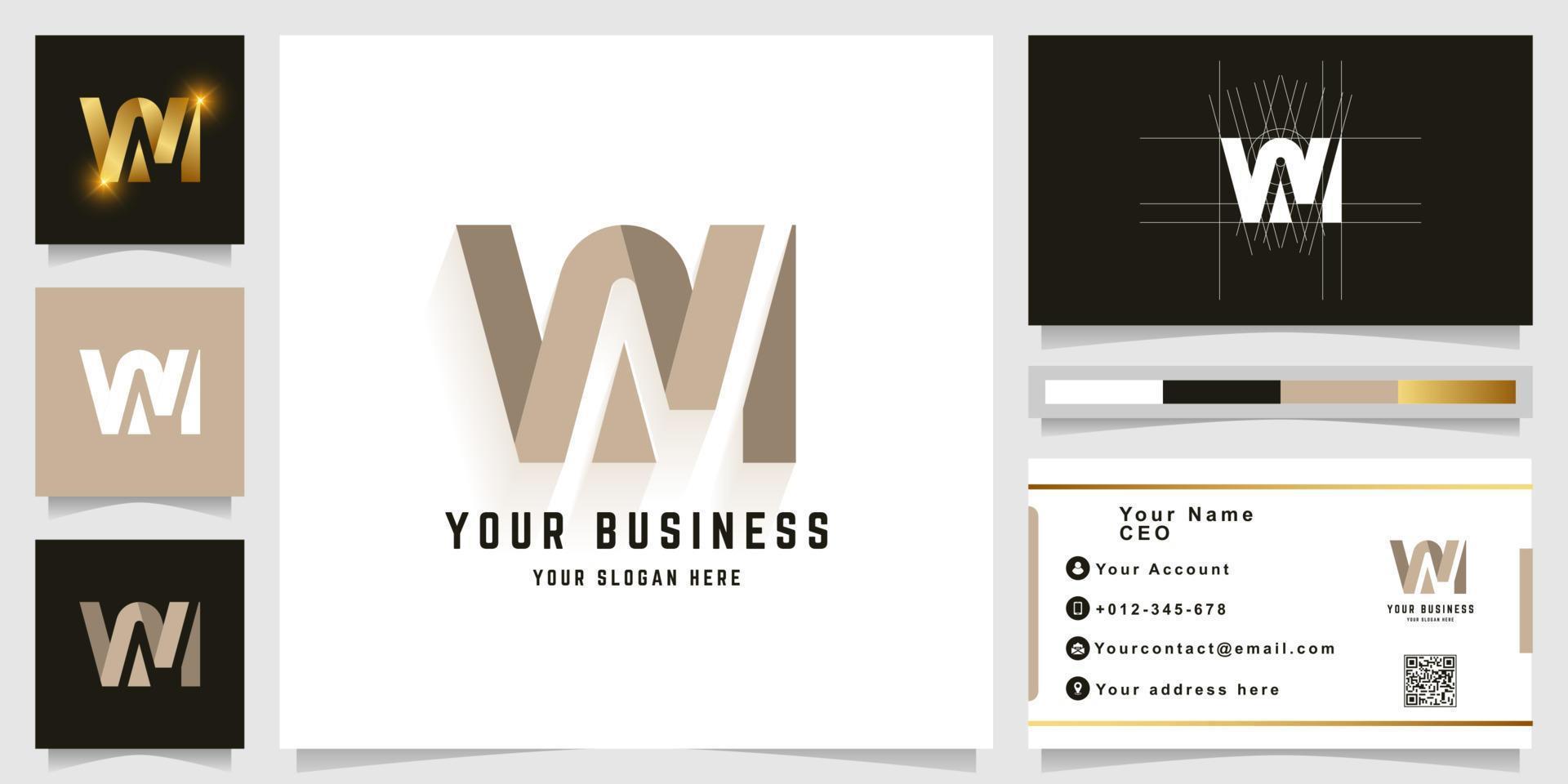 Letter VM or WM monogram logo with business card design vector