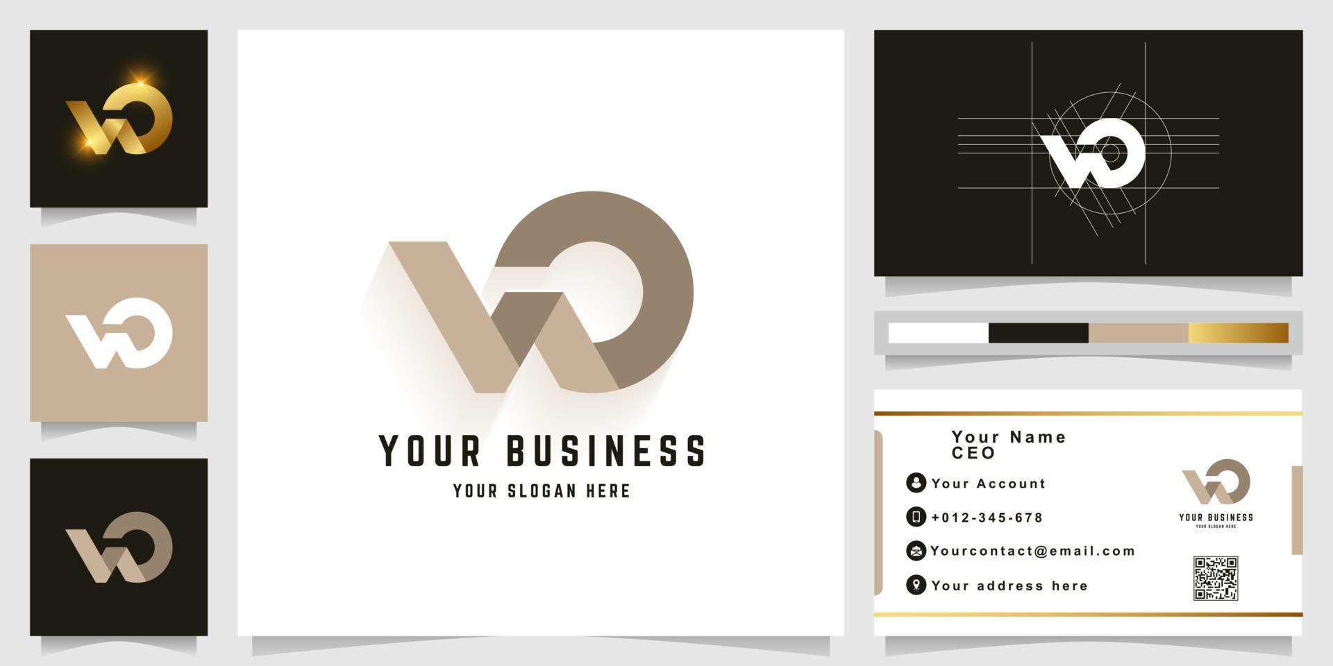 Letter WO or WD monogram logo with business card design vector