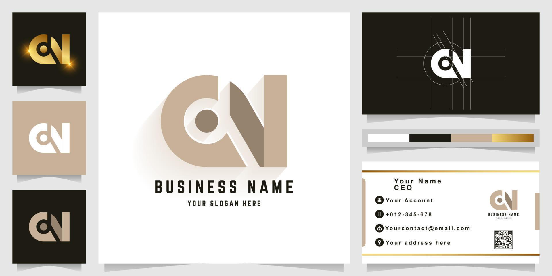 Letter CN or CV monogram logo with business card design vector