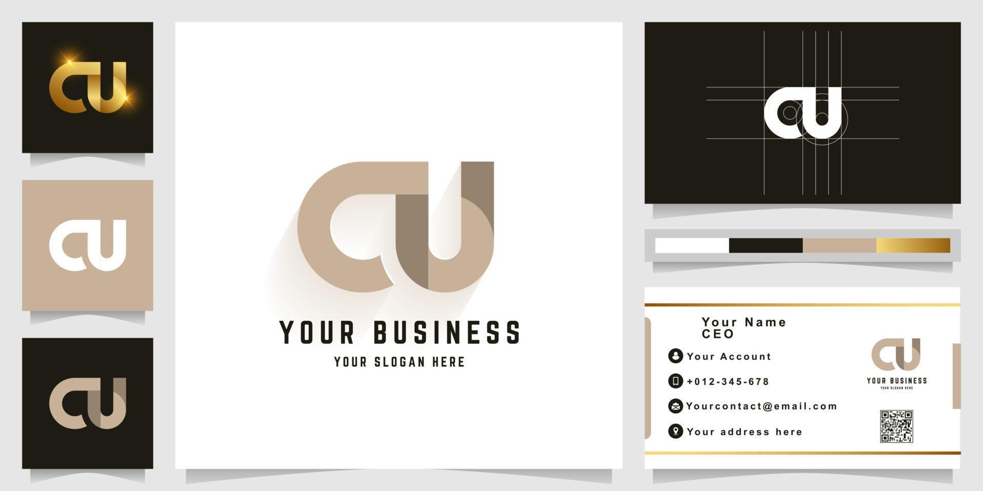 Letter N or CU monogram logo with business card design vector