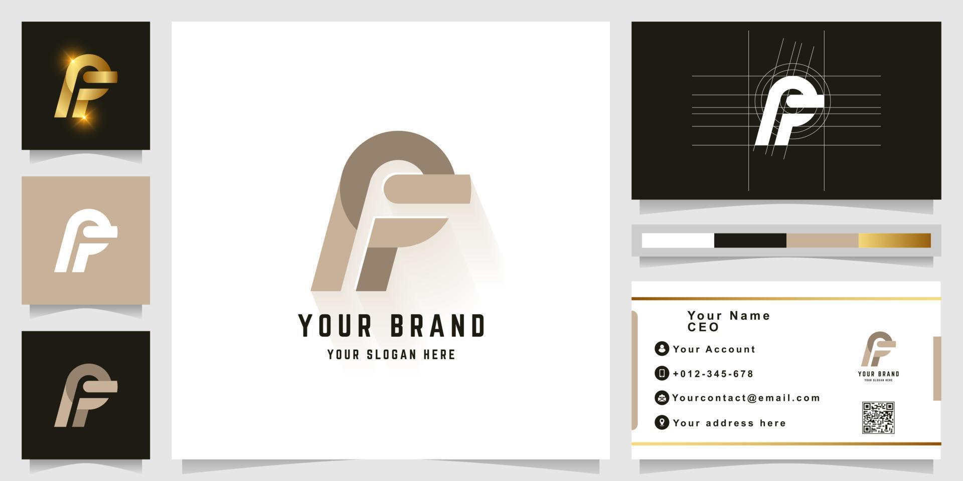 Letter PF or RF monogram logo with business card design vector