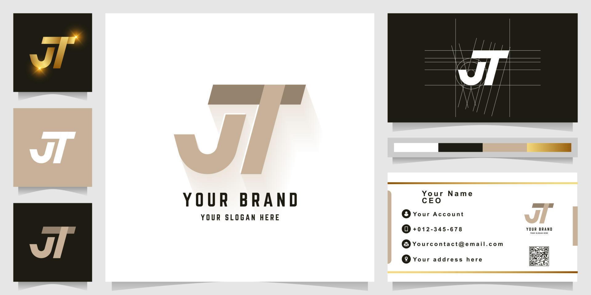 Letter JT or UT monogram logo with business card design vector