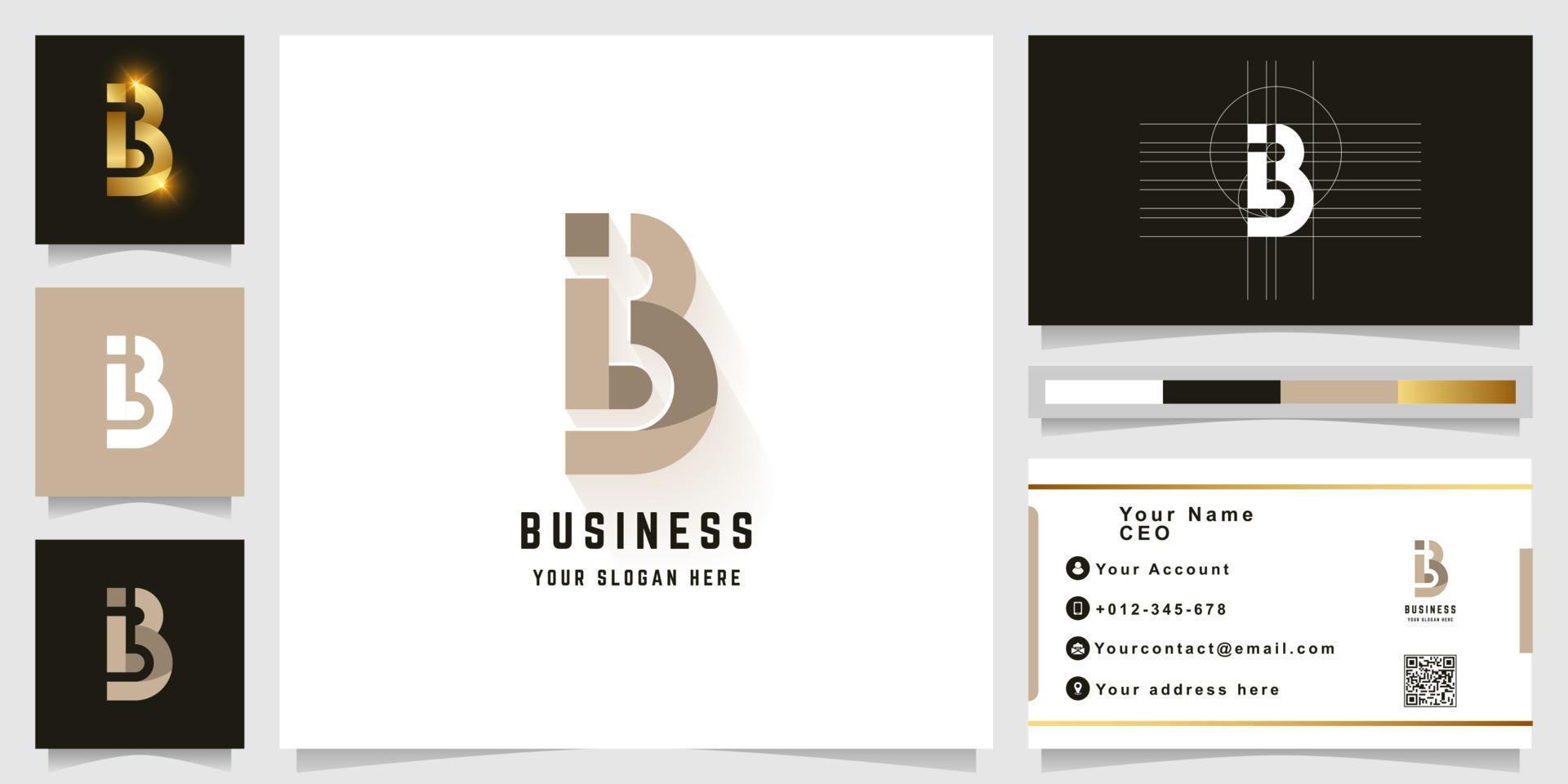 Letter B or iB monogram logo with business card design vector