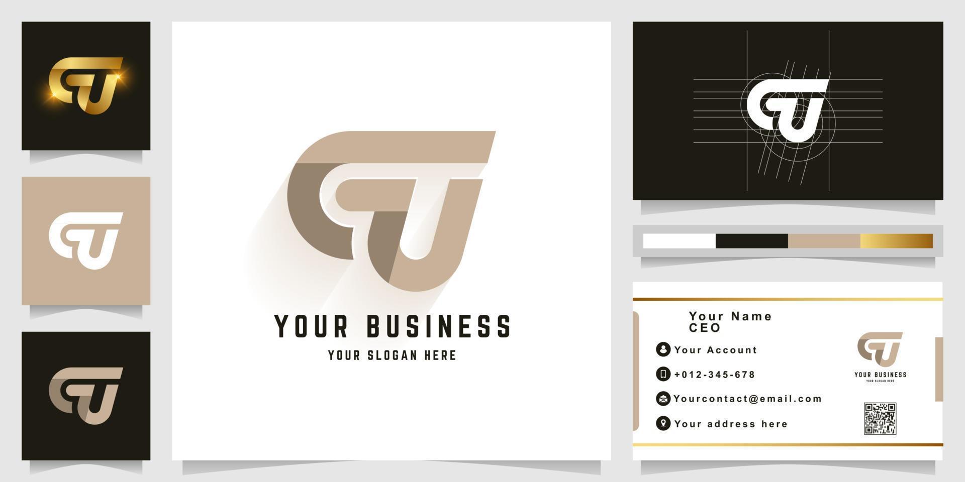 Letter GU or CU monogram logo with business card design vector
