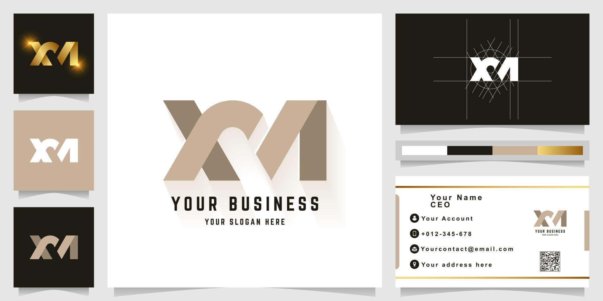 Letter XM or XA monogram logo with business card design vector