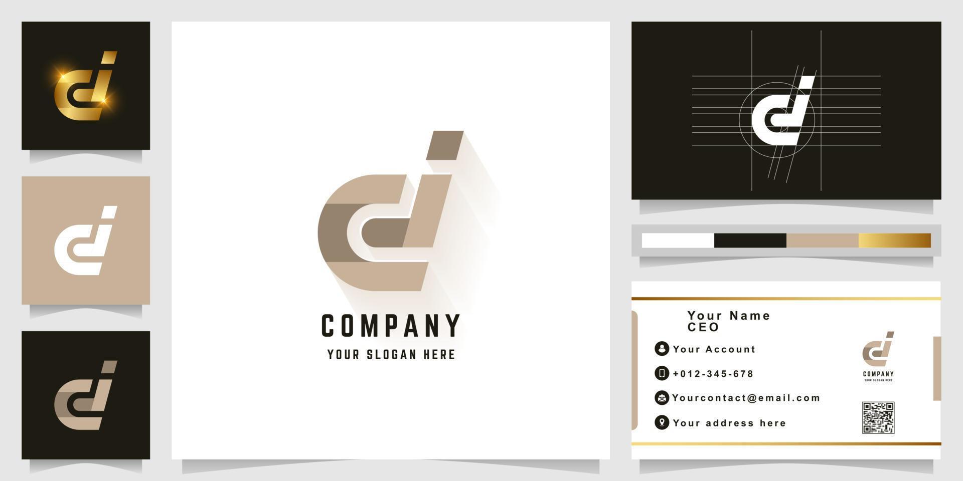 Letter Cj or dj monogram logo with business card design vector