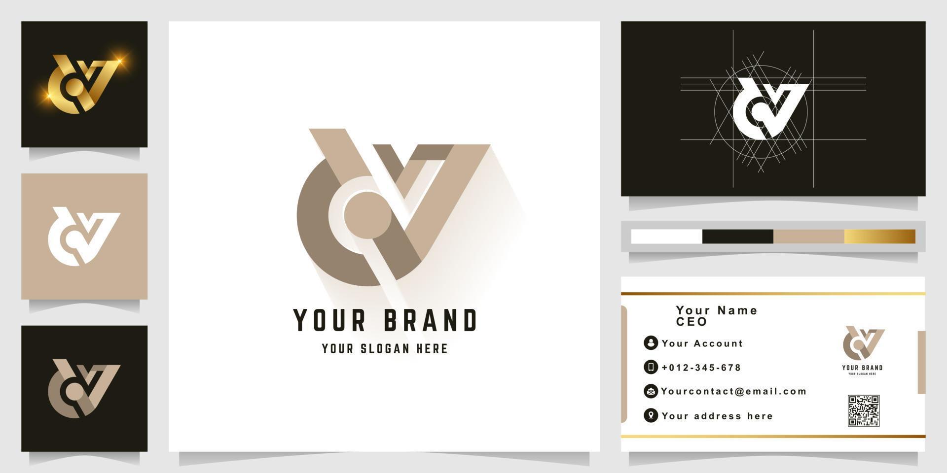 Letter dV or cV monogram logo with business card design vector