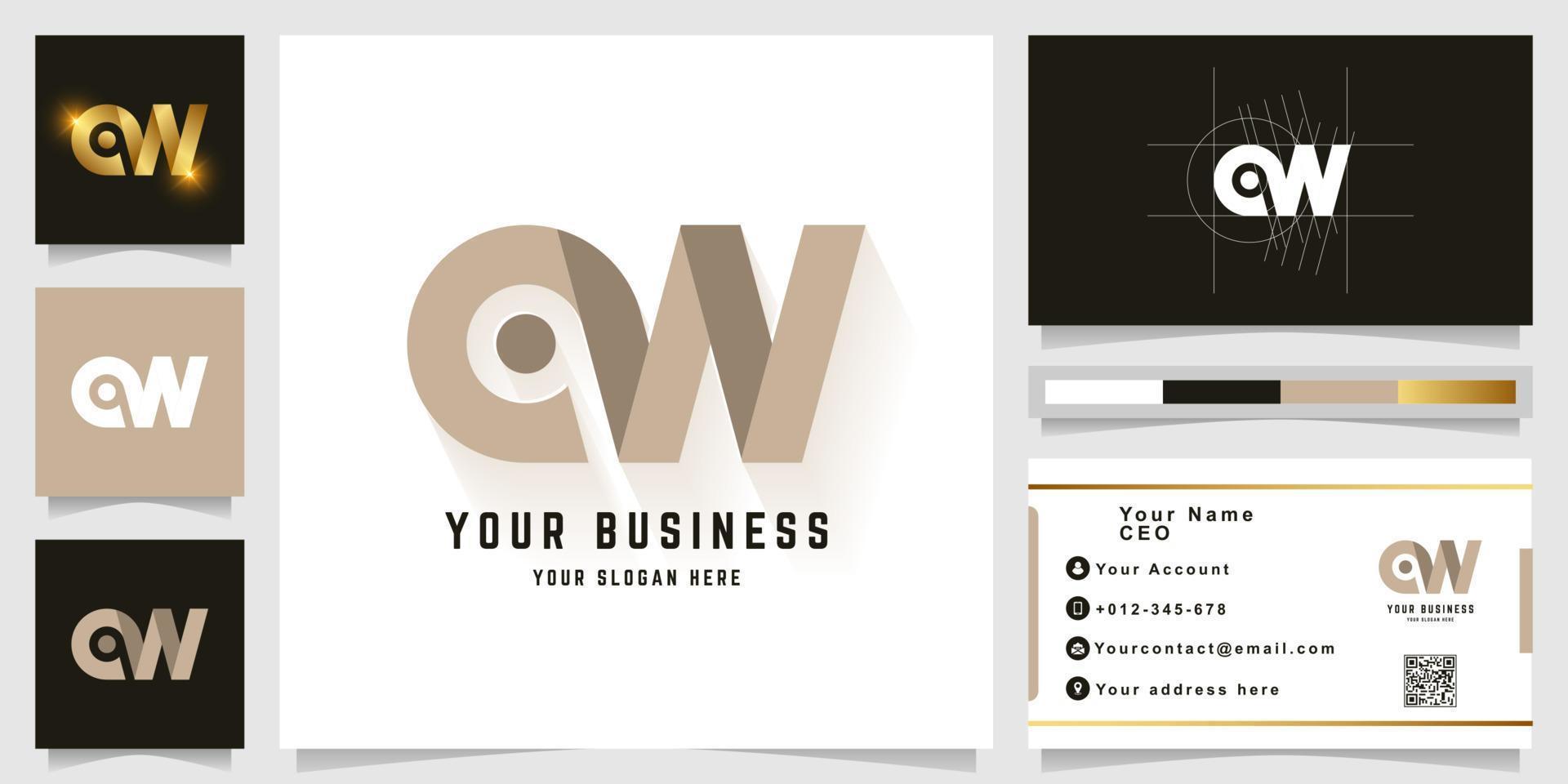 Letter aW or oW monogram logo with business card design vector