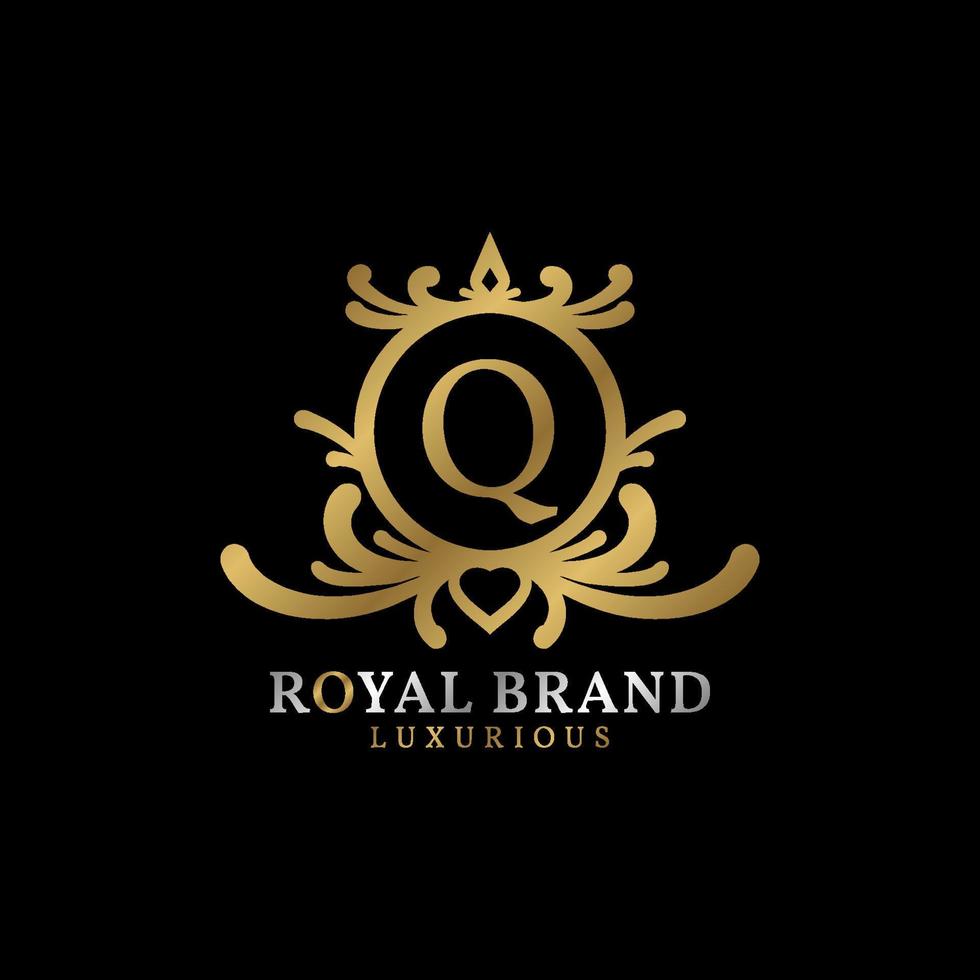 letra q diseño de logotipo de vector de cresta real para marca de lujo