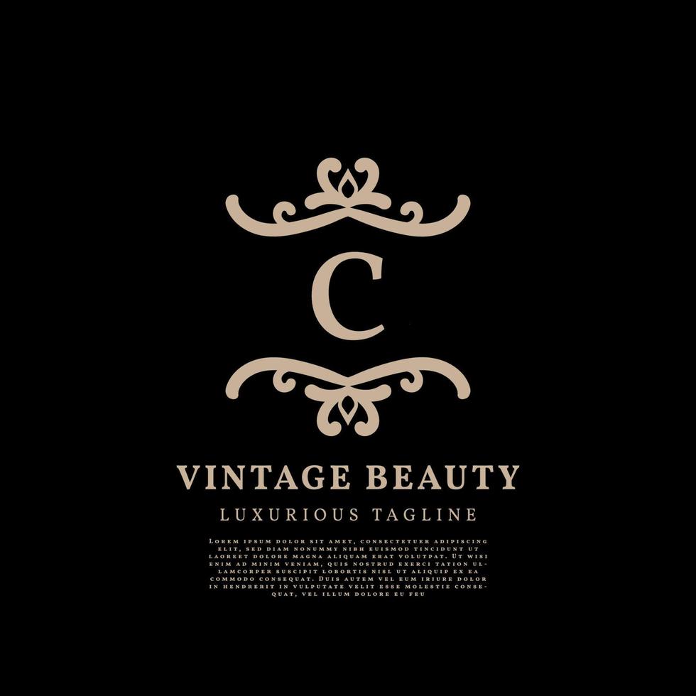 diseño de logotipo de vector vintage de lujo de cresta simple de letra c para cuidado de la belleza, medios de estilo de vida y marca de moda