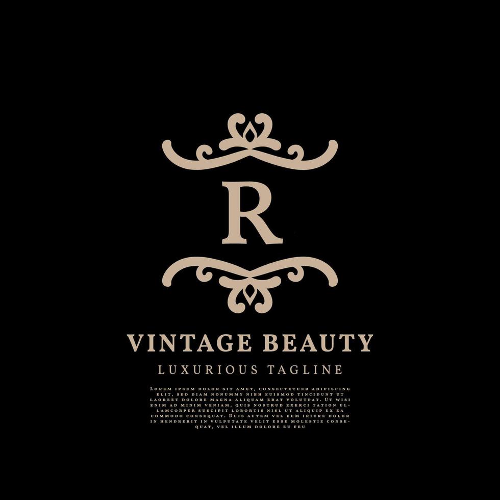 letter R simple crest luxury vintage vector logo design for beauty care, lifestyle media and fashion brand