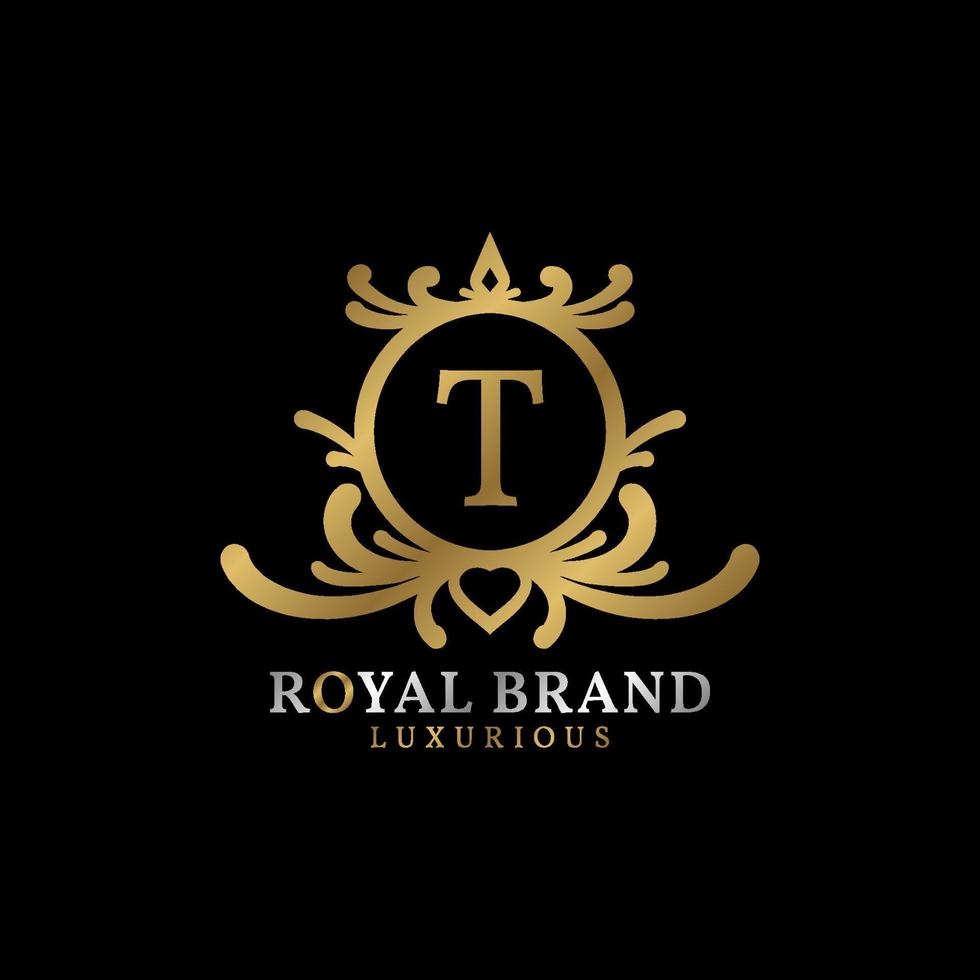diseño de logotipo de vector de cresta real de letra t para marca de lujo