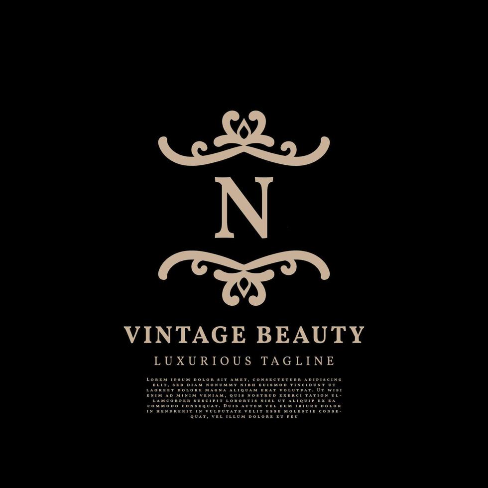 diseño de logotipo de vector vintage de lujo de cresta simple de letra n para cuidado de la belleza, medios de estilo de vida y marca de moda