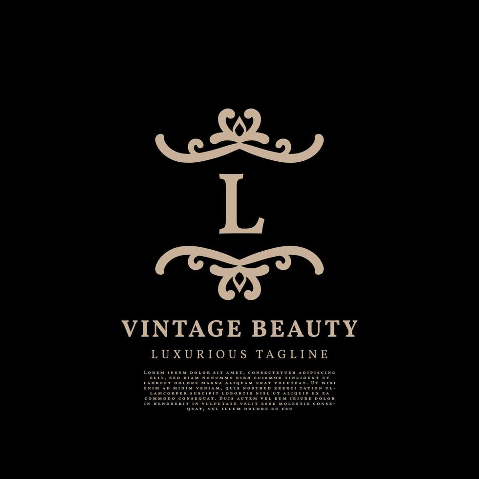 diseño de logotipo de vector vintage de lujo de cresta simple de letra l para cuidado de la belleza, medios de estilo de vida y marca de moda