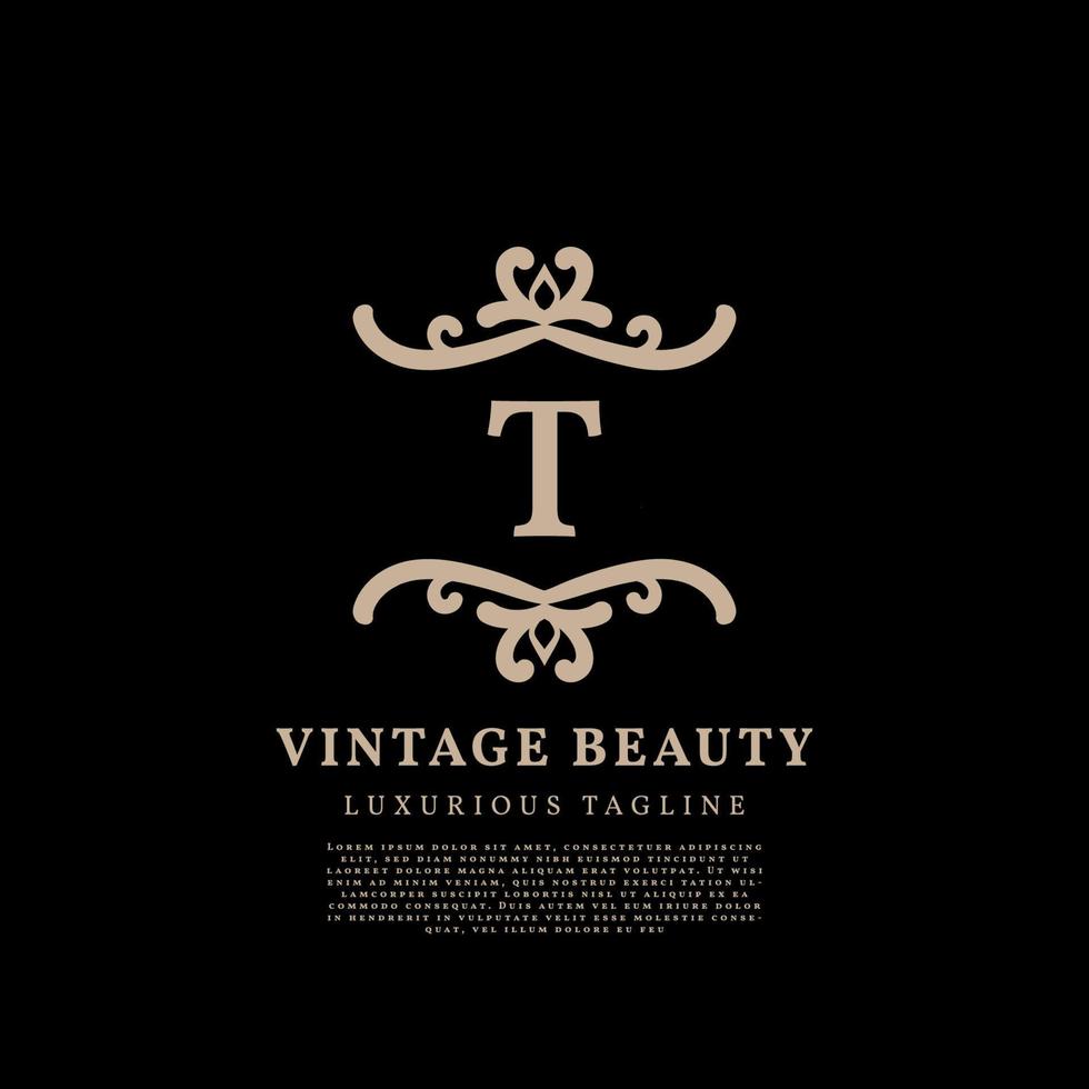 letter T simple crest luxury vintage vector logo design for beauty care, lifestyle media and fashion brand