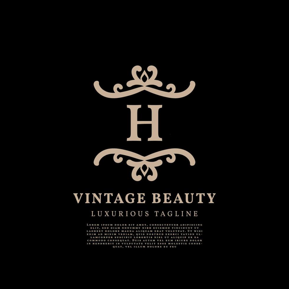 diseño de logotipo de vector vintage de lujo de cresta simple de letra h para cuidado de la belleza, medios de estilo de vida y marca de moda