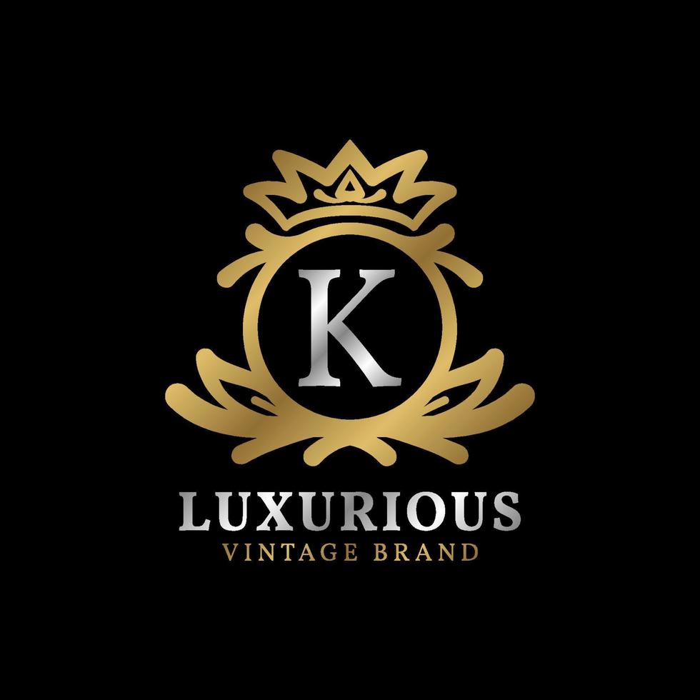 letter K with crown luxury crest for beauty care, salon, spa, fashion vector logo design
