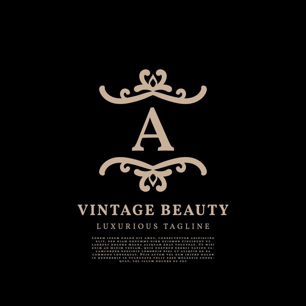 letra un diseño de logotipo de vector vintage de lujo de cresta simple para el cuidado de la belleza, los medios de estilo de vida y la marca de moda