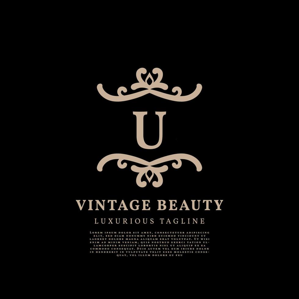 letter U simple crest luxury vintage vector logo design for beauty care, lifestyle media and fashion brand