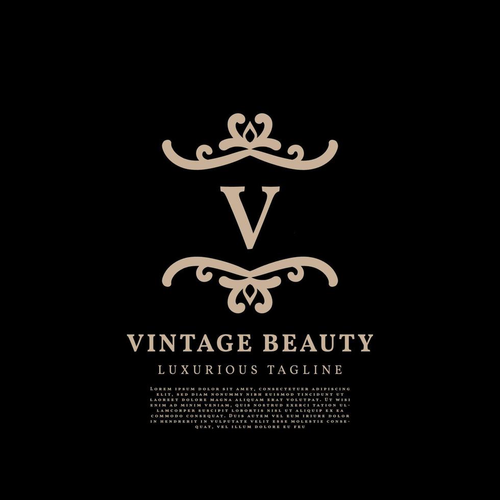 letter V simple crest luxury vintage vector logo design for beauty care, lifestyle media and fashion brand