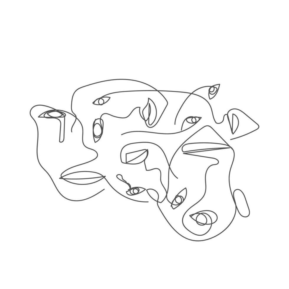 abstract people face out line style decoration for web or print vector design element