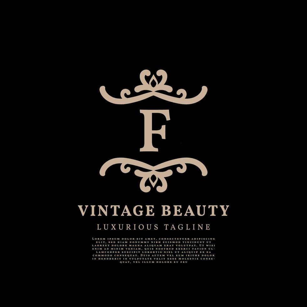 letter F simple crest luxury vintage vector logo design for beauty care, lifestyle media and fashion brand
