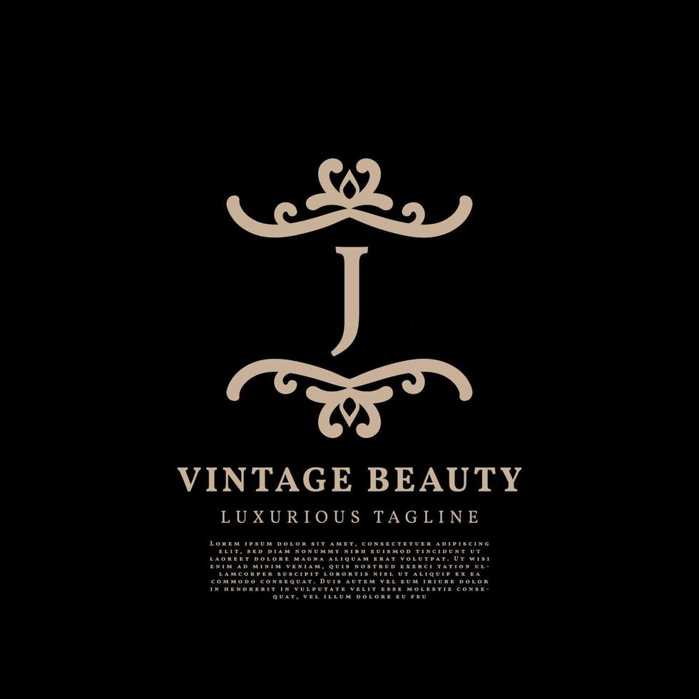 diseño de logotipo de vector vintage de lujo de cresta simple de letra j para cuidado de la belleza, medios de estilo de vida y marca de moda