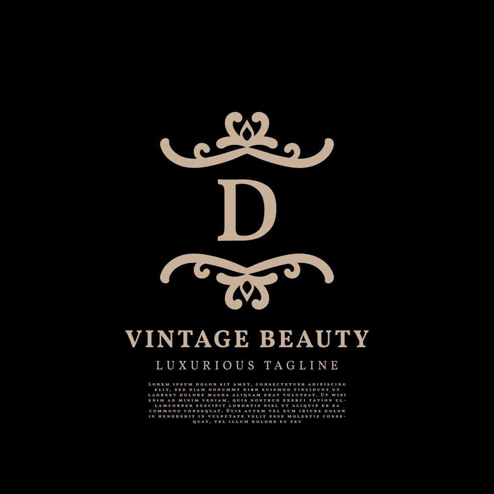 letter D simple crest luxury vintage vector logo design for beauty care, lifestyle media and fashion brand