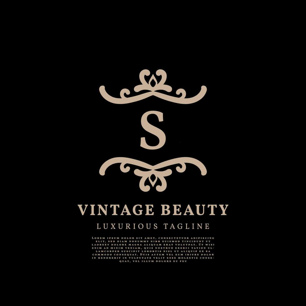 diseño de logotipo de vector vintage de lujo de cresta simple de letra s para cuidado de la belleza, medios de estilo de vida y marca de moda