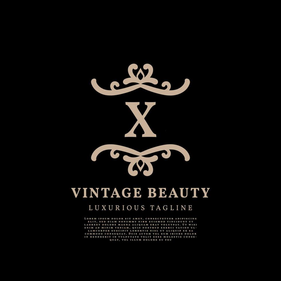 diseño de logotipo de vector vintage de lujo de cresta simple de letra x para cuidado de la belleza, medios de estilo de vida y marca de moda