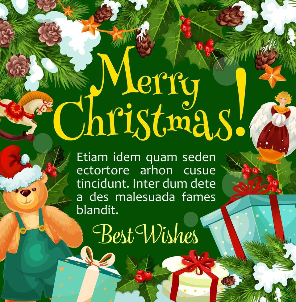 cartel de vacaciones de navidad con marco de árbol de navidad vector