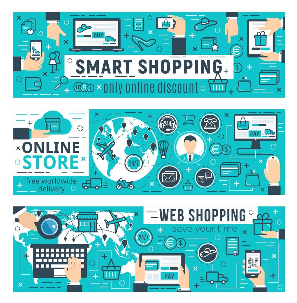 Online store sale banner for web shopping design vector