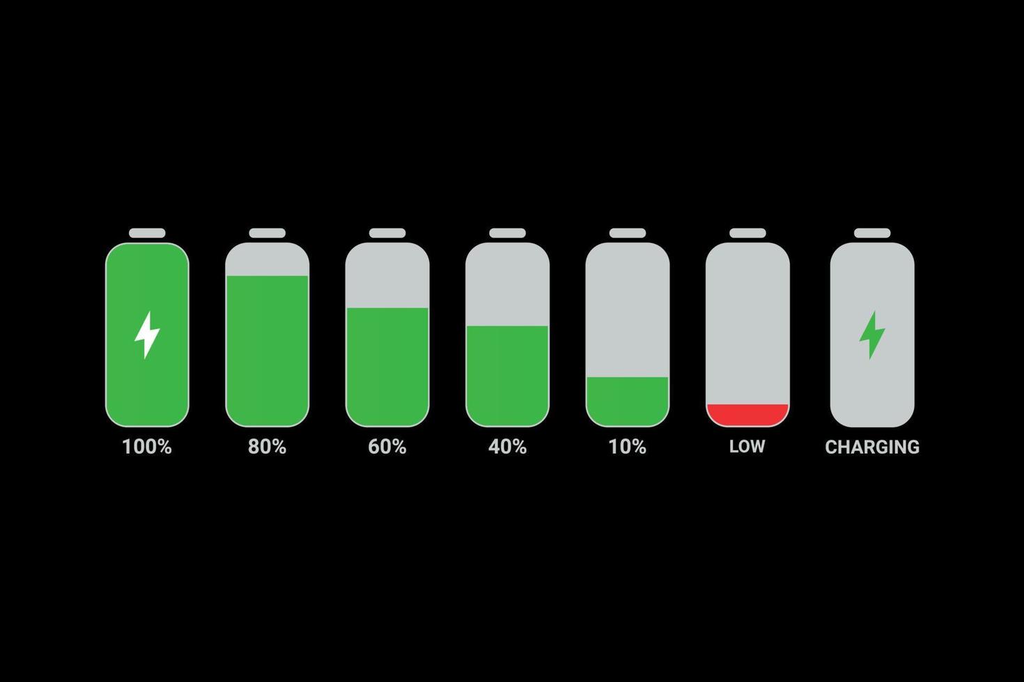 Phone battery charge status vector symbols set