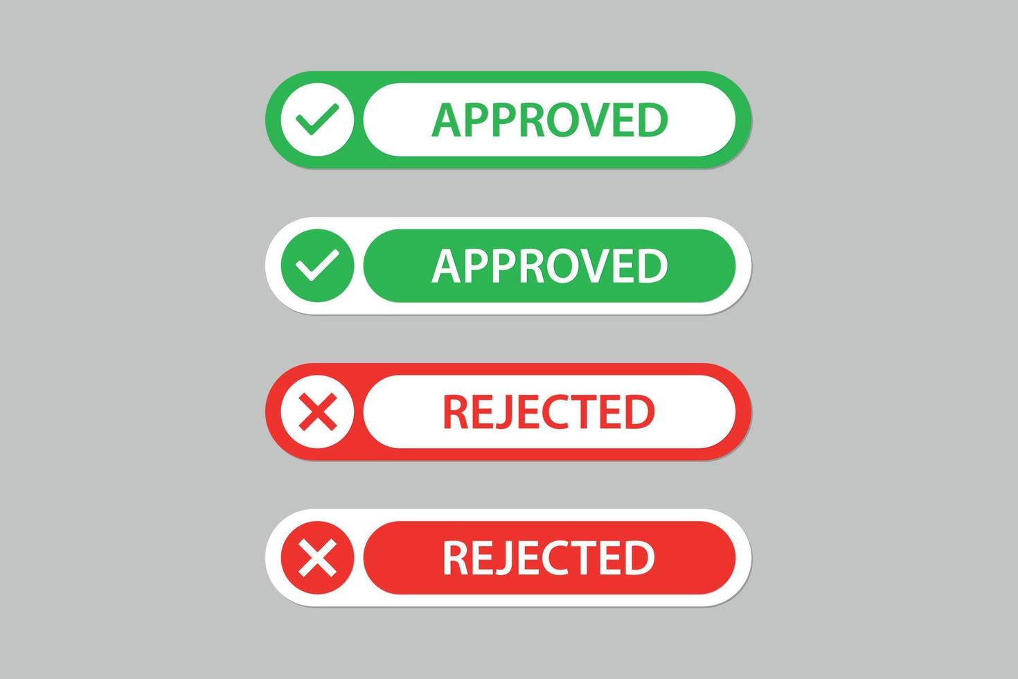 Approved and Rejected button with check mark and cross mark icon design. vector