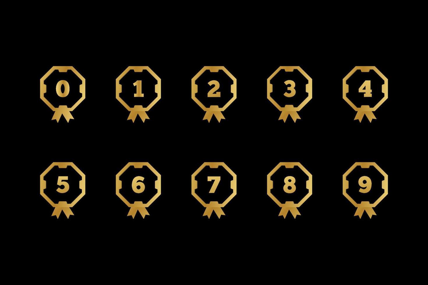 Golden gradient arrow bullet point set with number from 0 to 9 Vector illustration